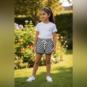 Kids Checkered Black and White Casual Shorts